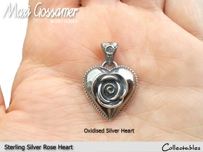 SILVER HEART ROSE in Polished Silver