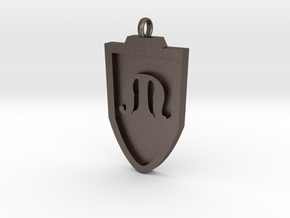 Medieval M Shield Pendant in Polished Bronzed Silver Steel