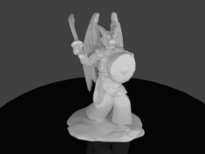 Winged Dragonborn Druid with Scimitar and Shield in White Processed Versatile Plastic