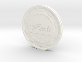 Heads/Tails Flip Coin or Decider in White Processed Versatile Plastic
