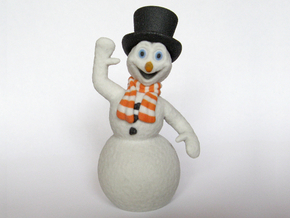 Christmas Snowman Smiling Waving OrangeWhite Scarf in Full Color Sandstone