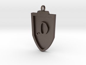 Medieval Q Shield Pendant in Polished Bronzed Silver Steel