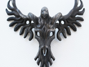 Rebirth Phoenix & Bull Skull Pendant: Large in Polished and Bronzed Black Steel