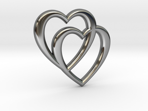 Double Heart Necklace in Fine Detail Polished Silver