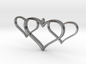 3 Heart Pendant in Fine Detail Polished Silver