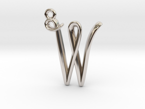 W Initial Charm in Rhodium Plated Brass