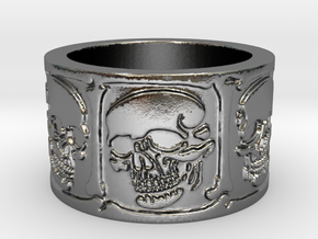 Skulls and Bones Ring Size 8 in Polished Silver