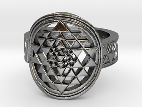New Design Sri Yantra Ring Size 9 in Polished Silver