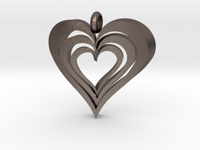 Interlocked Hearts Pendant in Polished Bronzed Silver Steel
