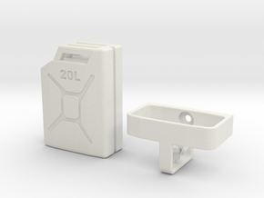  1/10 Scale 20 litre Jerry Can + mount in White Natural Versatile Plastic