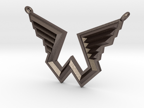 Wings Logo Necklace Pendant in Polished Bronzed Silver Steel