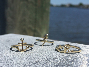 Ocean Waves Ring (Troubled Waters Trio) in Polished Brass: 6 / 51.5