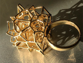 Voronoi Cube Ring (Size 7) in Polished Brass