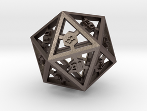 D20 Epoxy Dice large edition in Polished Bronzed Silver Steel