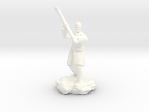 Human Monk With Staff in White Processed Versatile Plastic