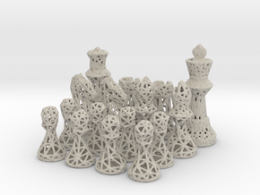 Chess Set Voronoi - Mini in Natural Sandstone