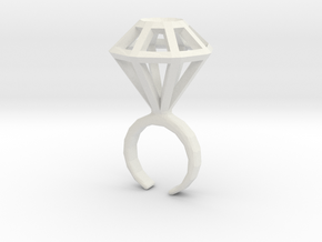 Haxagonal diamond ring  - standard size in White Natural Versatile Plastic