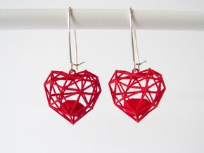 Wireframe Heart Earring in Red Processed Versatile Plastic