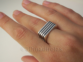Square Lines Ring  in Polished Silver