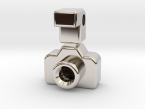 Mini DSLR Camera with Flash - Pendant in Rhodium Plated Brass