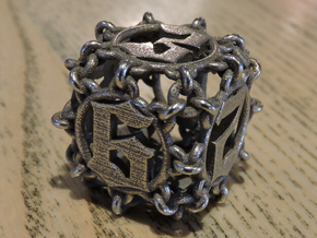 Chained D6 for steel in Polished Bronzed Silver Steel