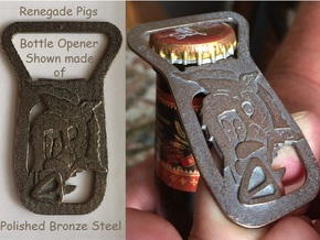 Renegade Pigs Motorcycle Club Bottle Opener in Polished Bronze Steel