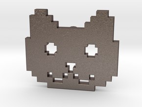 Retro Pixel Cat Pendant in Polished Bronzed Silver Steel