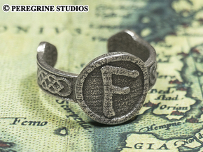 Ring - Ansuz Rune (Size 13) in Polished Bronzed Silver Steel