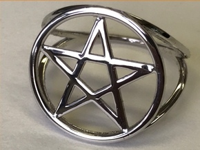Pentacle ring (customize) in Rhodium Plated Brass
