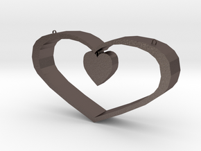 Heart Pendant - Large in Polished Bronzed Silver Steel