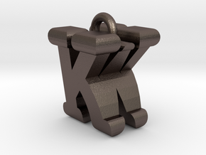 3D-Initial-KW in Polished Bronzed Silver Steel