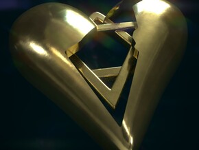 Israel in Heart Pendant in Polished Brass
