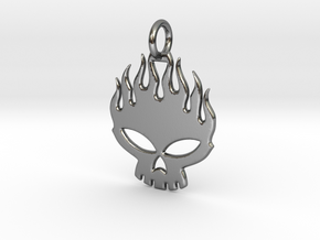 Flaming skull in Polished Silver