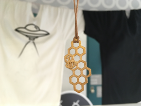 Honeycomb Bee's Hive Pendant in Polished Gold Steel