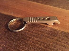 Bottle Opener Wrench Keychain in Polished Bronzed Silver Steel