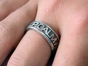Size 7 Steel Ring "KEEP CALM & CARRY ON" in Polished Bronzed Silver Steel