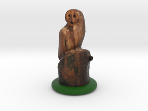 Owl on a Trunk Chainsaw Carving Figurine in Full Color Sandstone