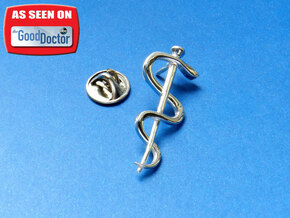 Rod of Asclepius Lapel Pin in Fine Detail Polished Silver