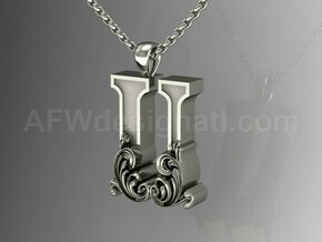 Scroll Letter U – Initial Letter Pendant in Fine Detail Polished Silver