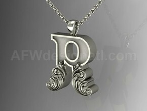 Scroll Letter R – Initial Letter Pendant in Fine Detail Polished Silver