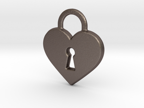 Locked Heart Pendant in Polished Bronzed Silver Steel