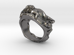 Fu Dog (Komainu) "um" Ring in Polished Nickel Steel: 7 / 54