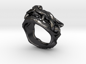 Fu Dog (Komainu) "a" Ring in Polished and Bronzed Black Steel: 7 / 54