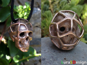 Double Skull Pendant in Polished Bronzed Silver Steel