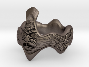 pacific tiki style ring in Polished Bronzed Silver Steel: 8 / 56.75