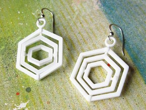 Hexagon Gyroscope Earrings in White Processed Versatile Plastic