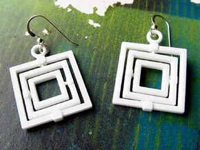 Square Gyroscope earings in White Processed Versatile Plastic