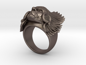Indian_Face_Ring in Polished Bronzed Silver Steel
