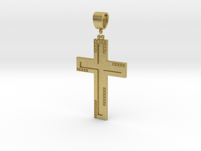 Cross with diamond in Natural Brass