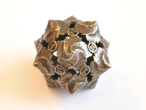 D20 Balanced - Fire (Small Numbers) in Polished Bronze Steel
